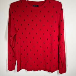 Polo Ralph Lauren Men Large Waffle Knit Thermal Sleep Shirt All Over Pony Print